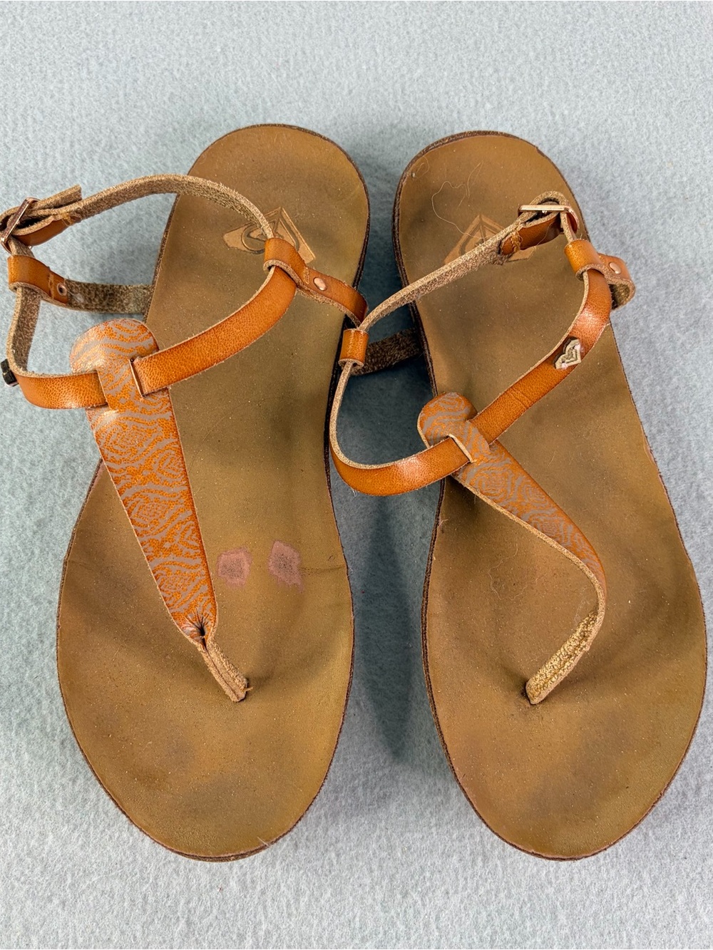 Vintage Y2K Roxy Leather Cork Footbed Thong T-strap Surfer Summer Cherry Size 7